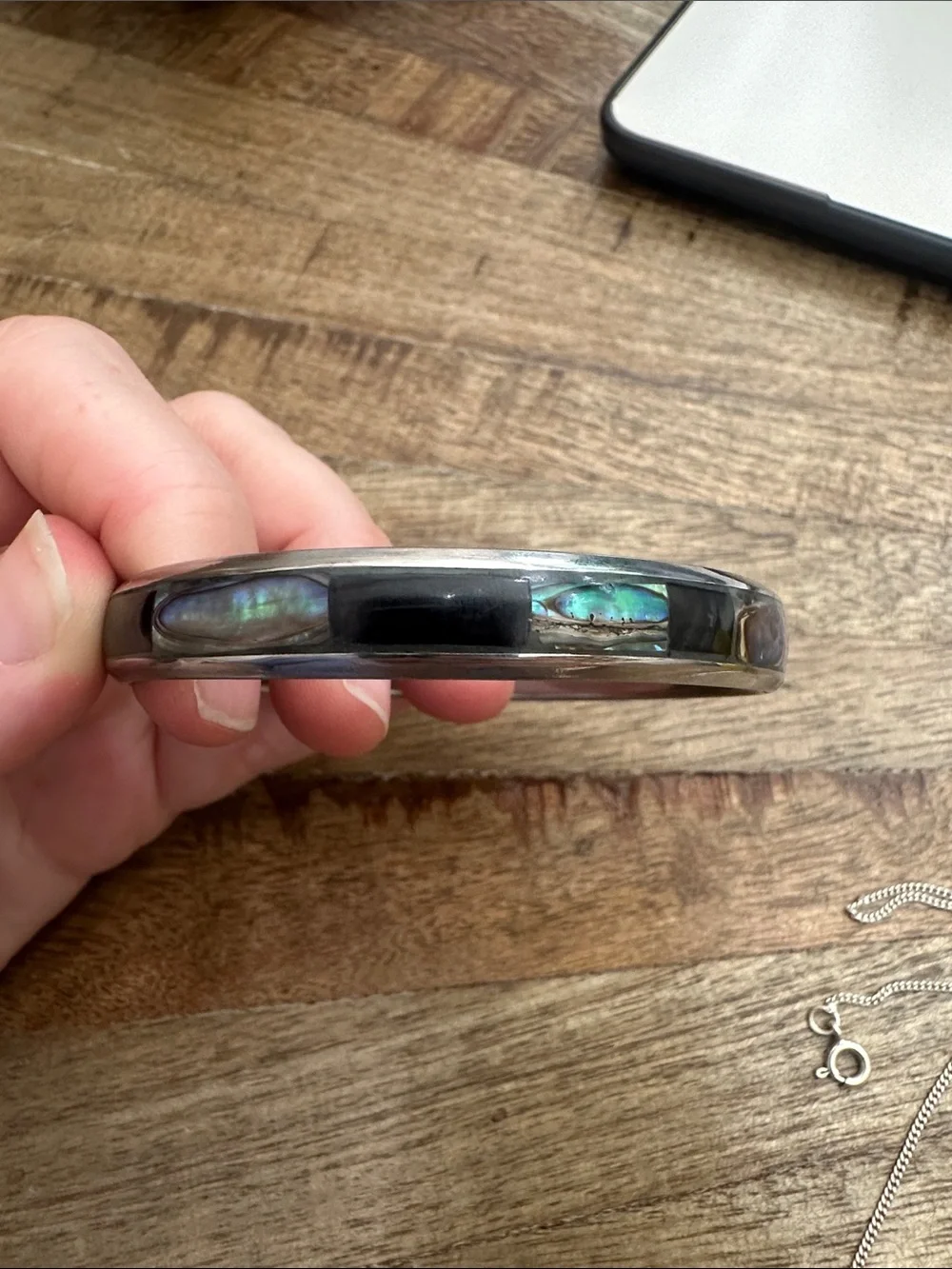 Silver Tone inlaid Paua Shell Bangle